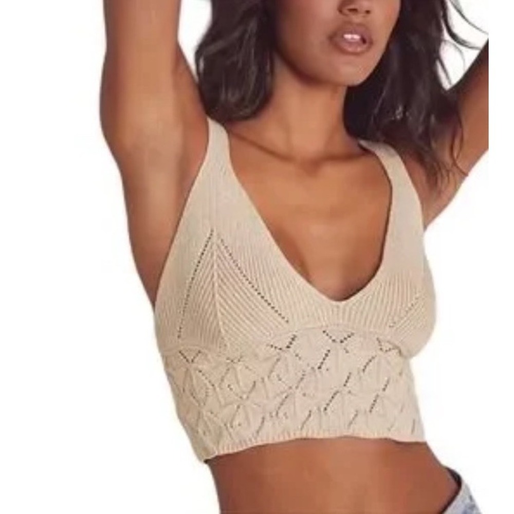 NWT FREE‎ PEOPLE Everyone's Favorite Swit Brami Beige Knit Crop Top M Boho